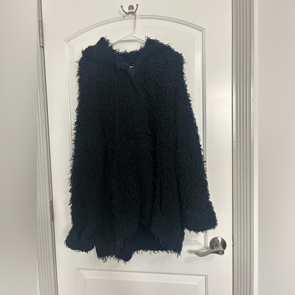 ATM Black Fuzzy Hoodie Cardigan Jacket wool blend size small goth 90s grunge